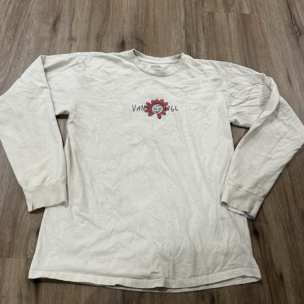 VANS 1966 Have a Vanstastic Day Dafodil WhiteLong Sleeve Shirt Size M Pre Owned